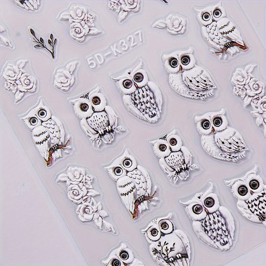 5D Owl & Snowflake Nail Art Stickers (2 Sheets)