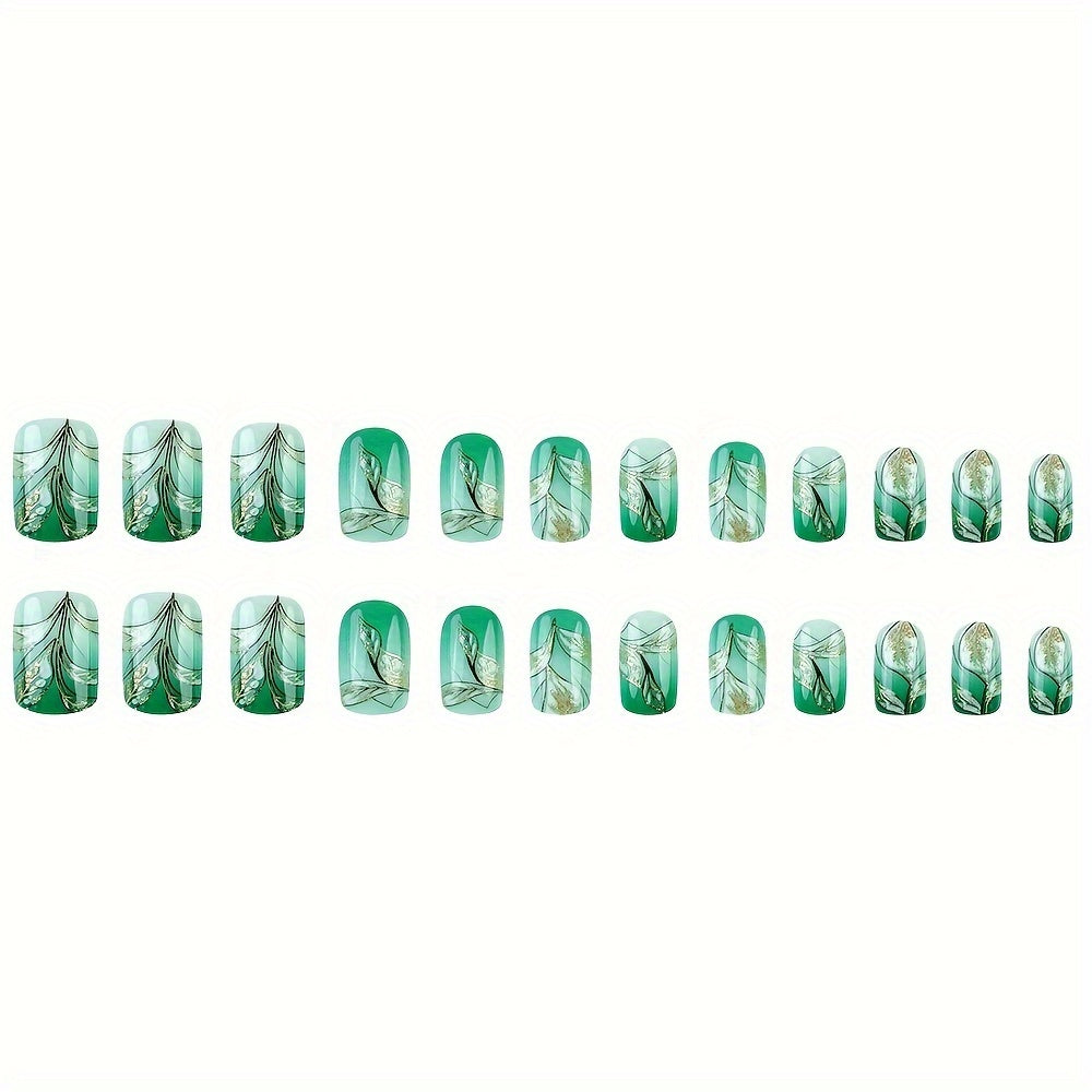 Green Gradient Leaf Press-On Nails