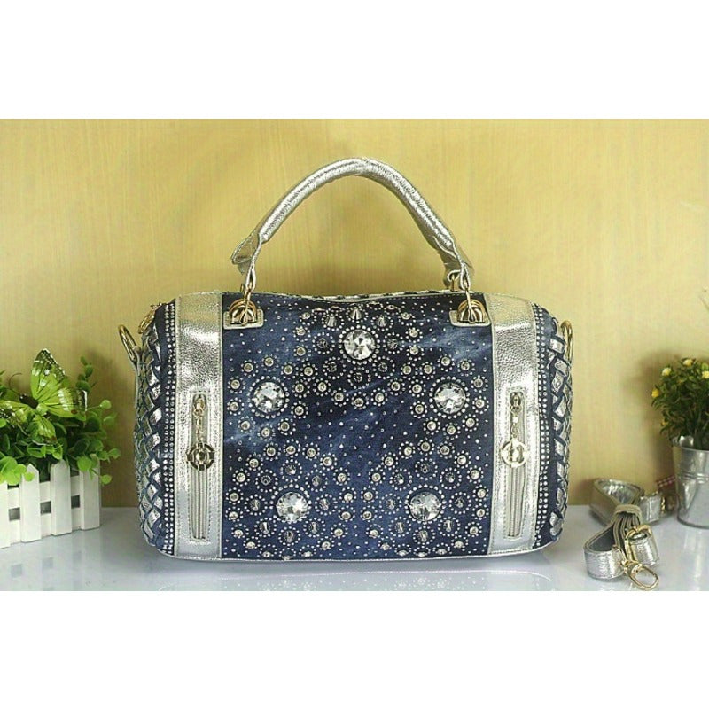 Denim Rivet Boston Bag