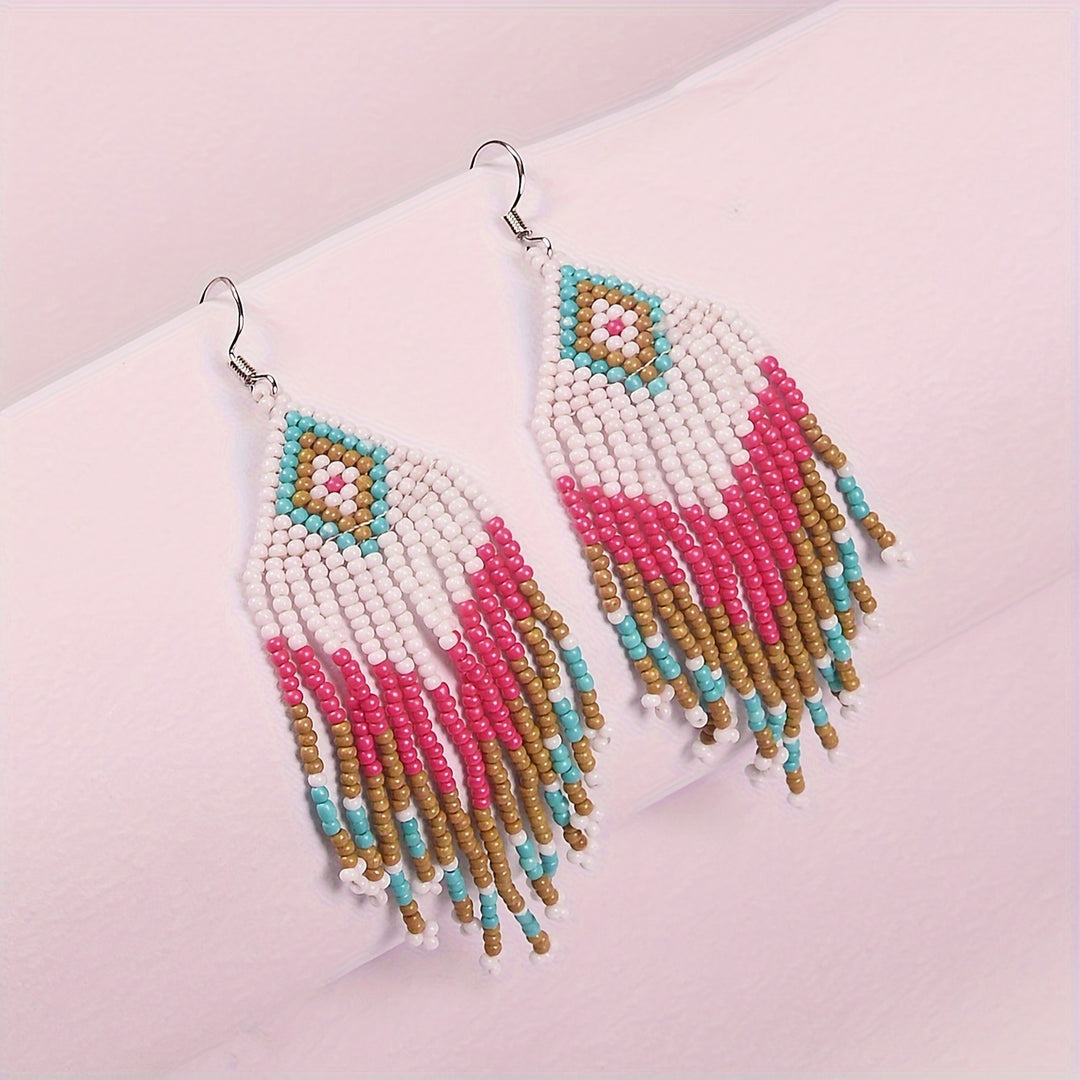 Boho Beaded Tassel Dangle Earrings