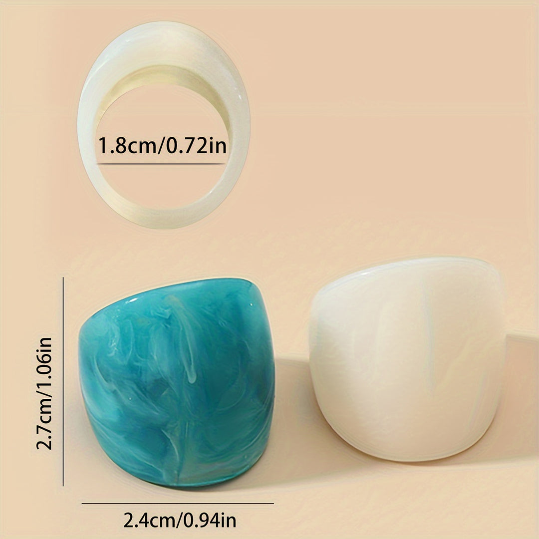 2pcs Chunky Resin Rings (Ocean Blue & Milky White)