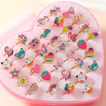 Load image into Gallery viewer, Princess-Themed Adjustable Cartoon Rings Set for Kids (36 Pieces)
