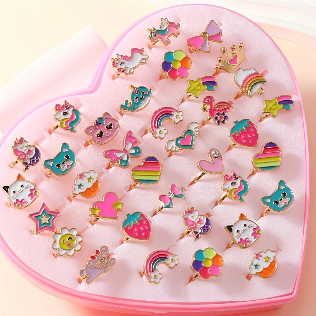 Princess-Themed Adjustable Cartoon Rings Set for Kids (36 Pieces)