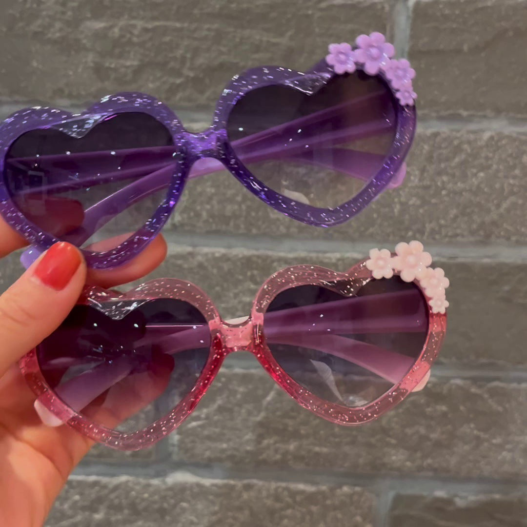 Cute Heart-Shaped Cartoon Flower Sunglasses for Kids