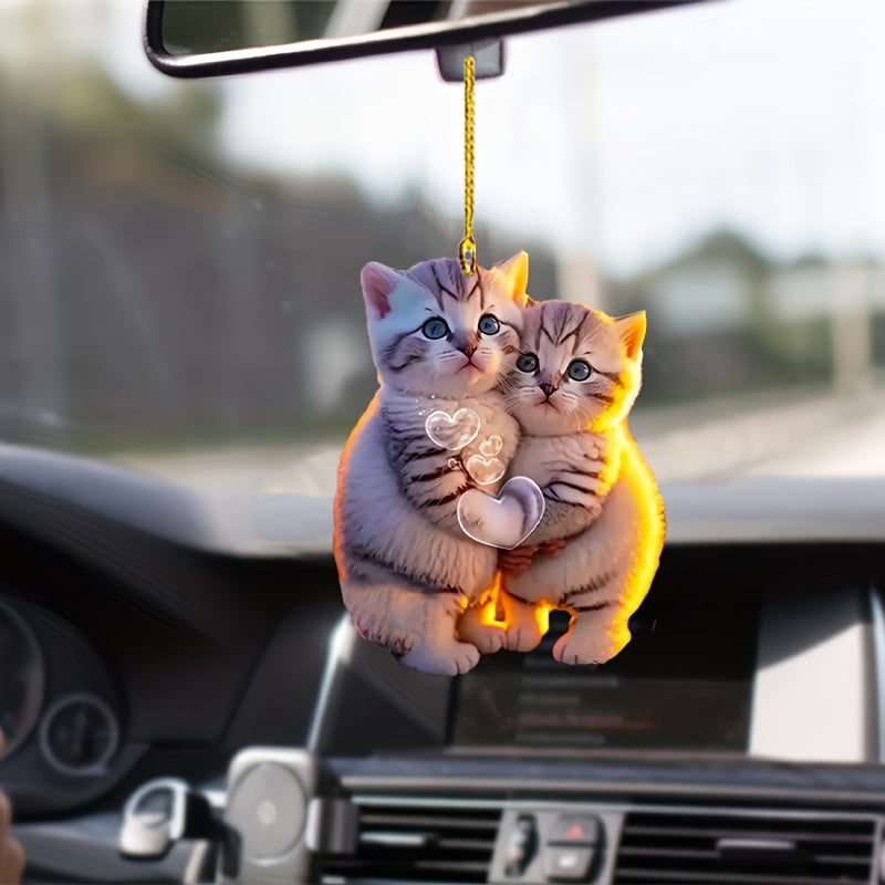 Cute Cat Couple Rearview Mirror Pendant