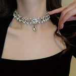 Load image into Gallery viewer, Crystal Choker Necklace with Drop Pendant
