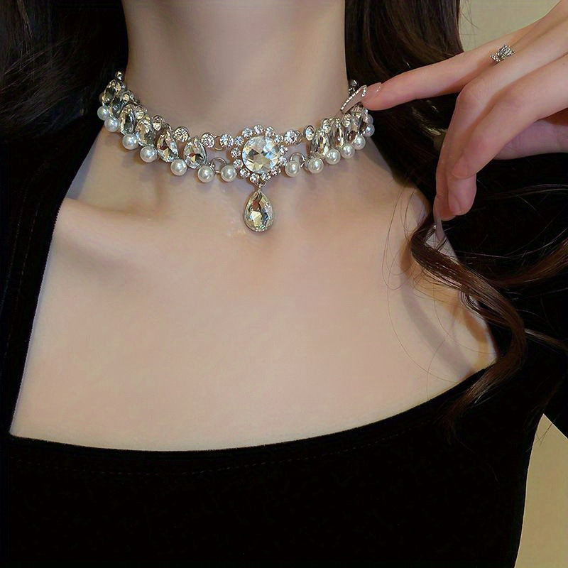 Crystal Choker Necklace with Drop Pendant