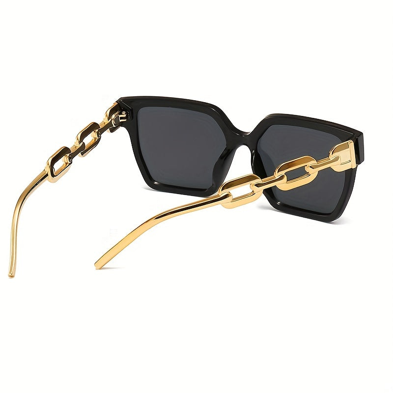 Bold Square Frame Chain-Design Sunglasses