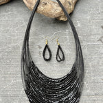 Load image into Gallery viewer, Black Beaded Multi-Layer Necklace &amp; Earring Set
