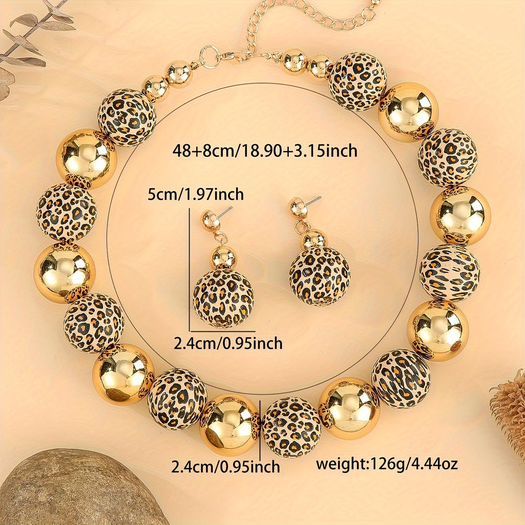 Leopard Print Bead Necklace Set