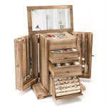 Load image into Gallery viewer, Rustic Wooden Jewelry Organizer Box with Mirror
