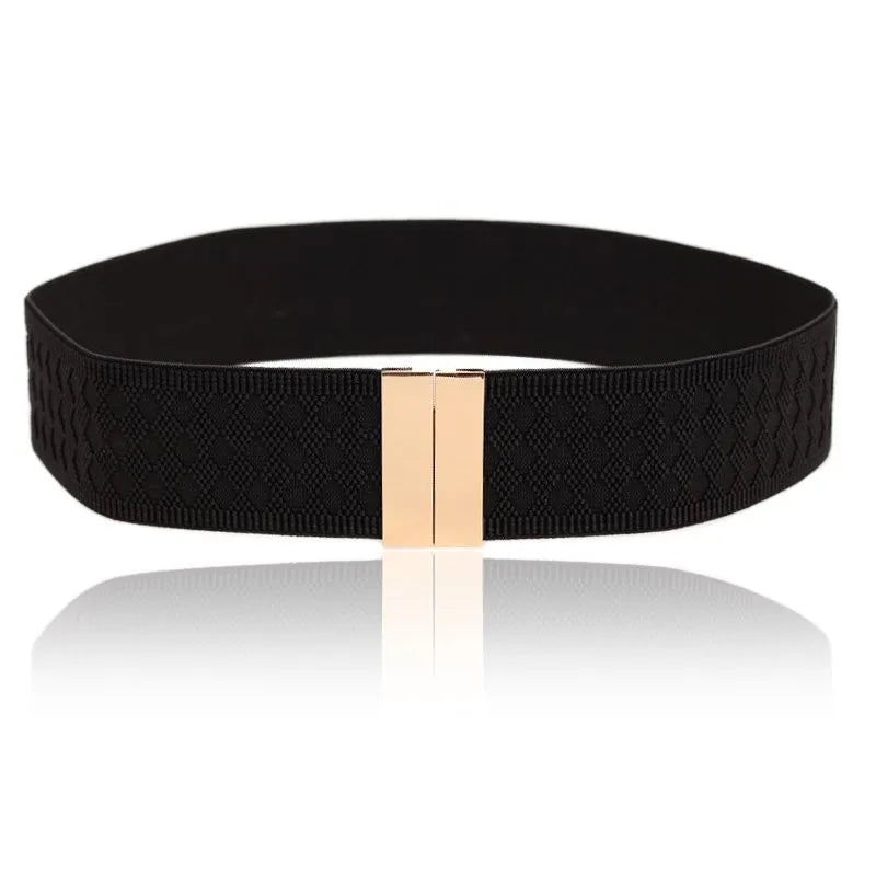 Elastic Wide Belt with Gold Buckle