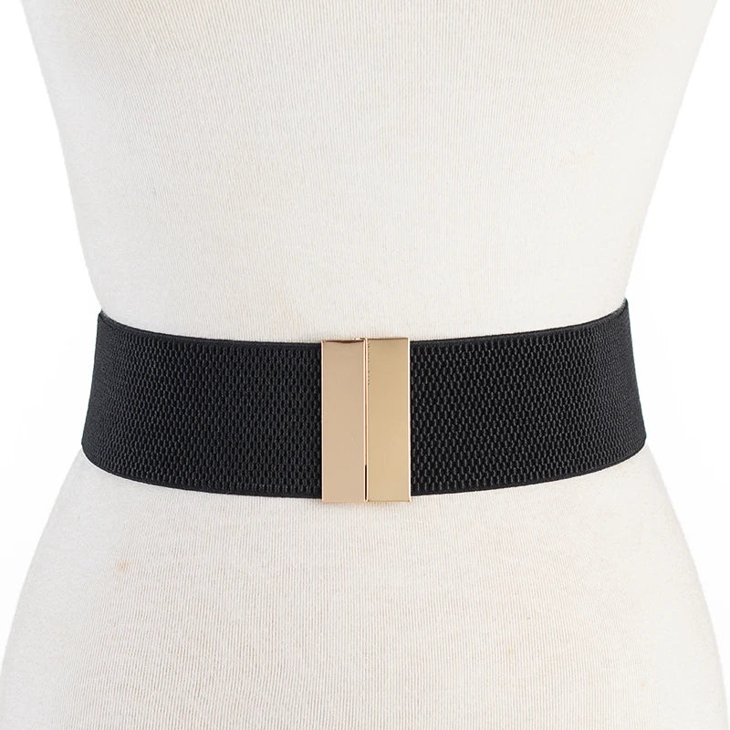 Elastic Wide Belt with Gold Buckle