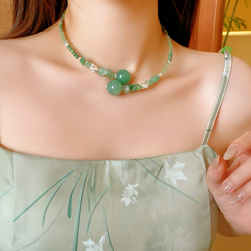 Elegant Faux Jade Beaded Choker Necklace