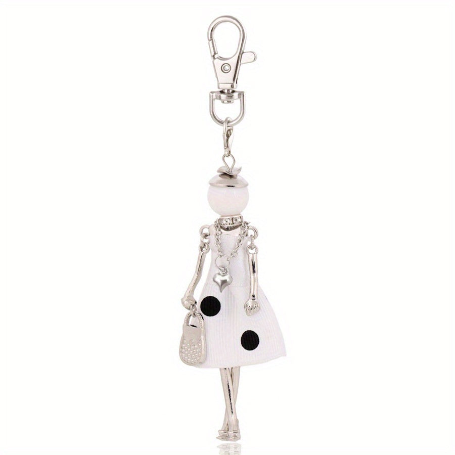 Polka Dot Lady Keychain – Fashion Doll Charm for Bags & Keys