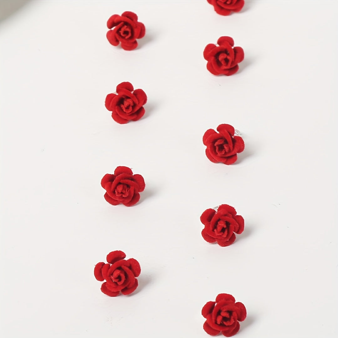 10pcs Red Rose Hair Rings