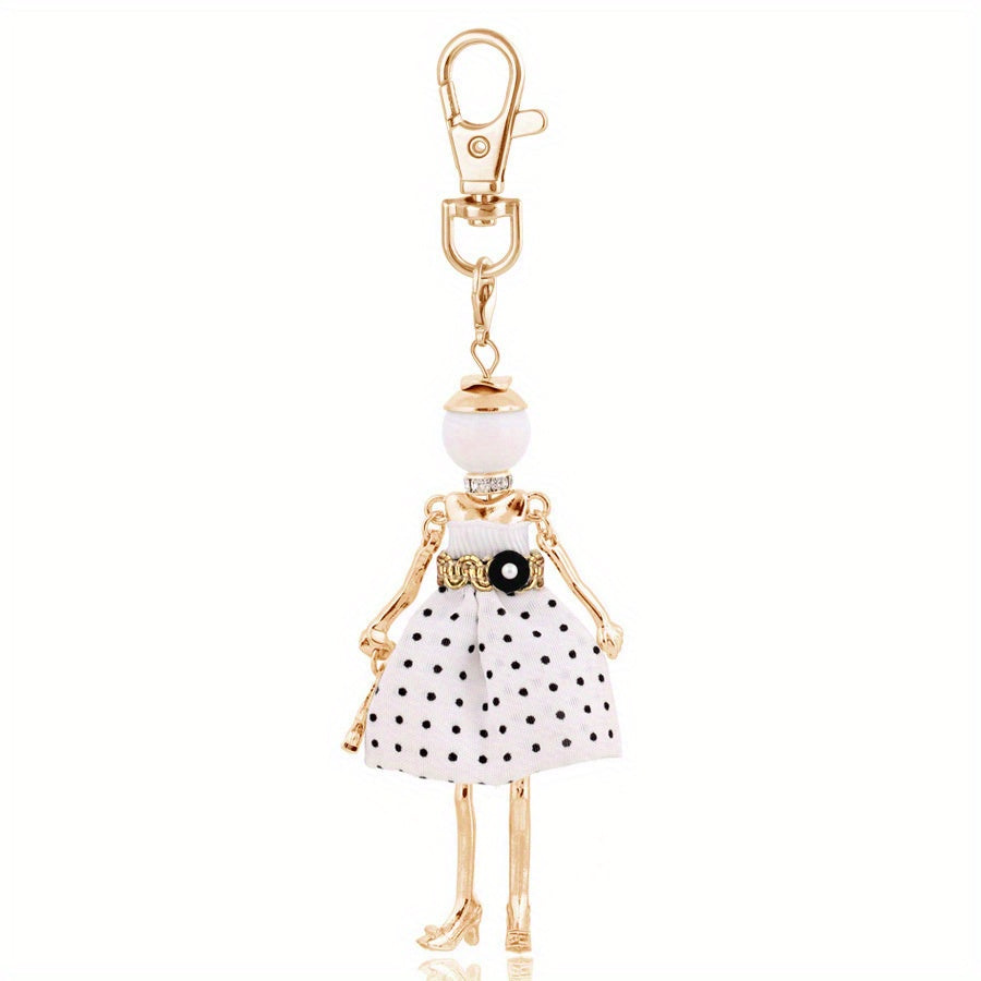 Polka Dot Lady Keychain – Fashion Doll Charm for Bags & Keys