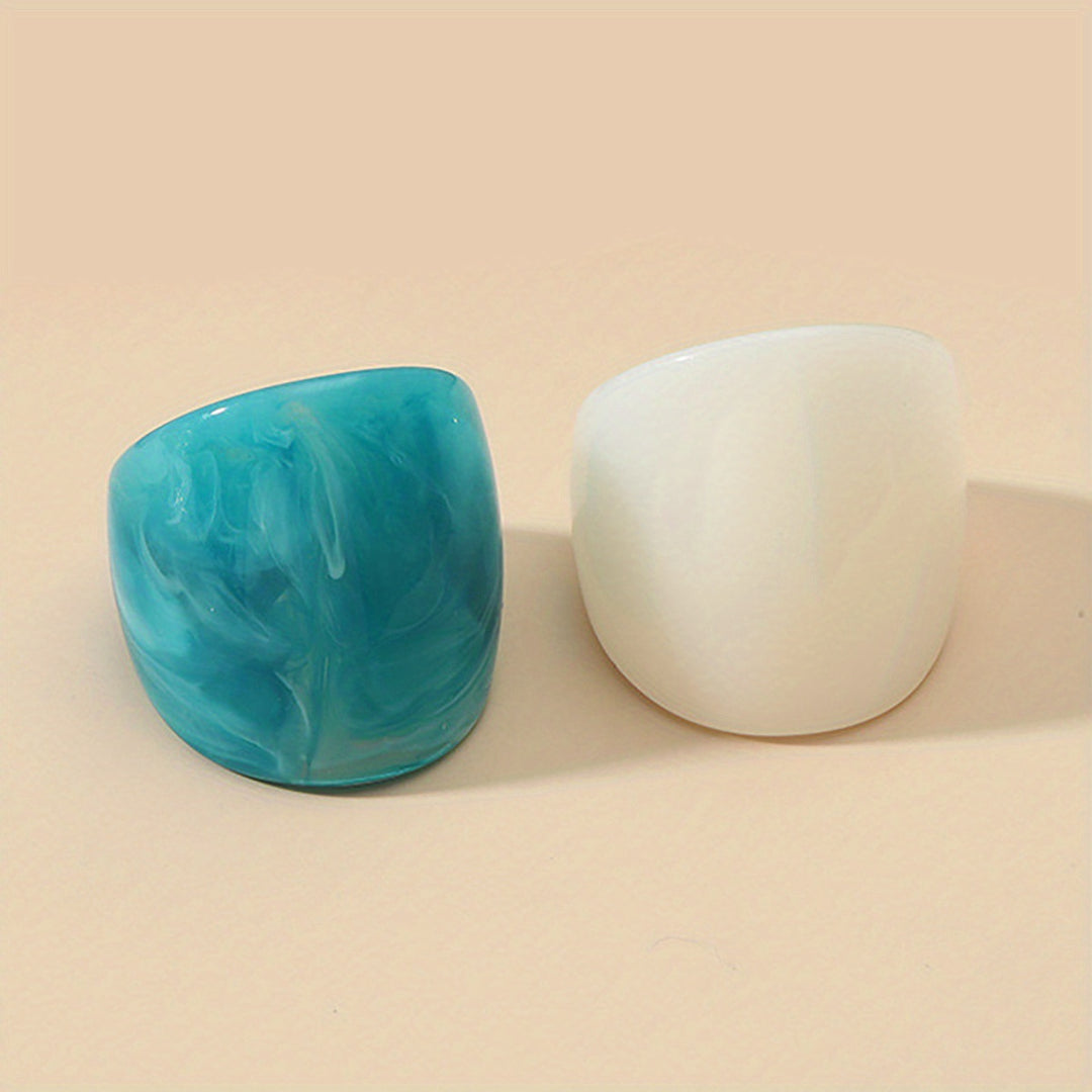 2pcs Chunky Resin Rings (Ocean Blue & Milky White)