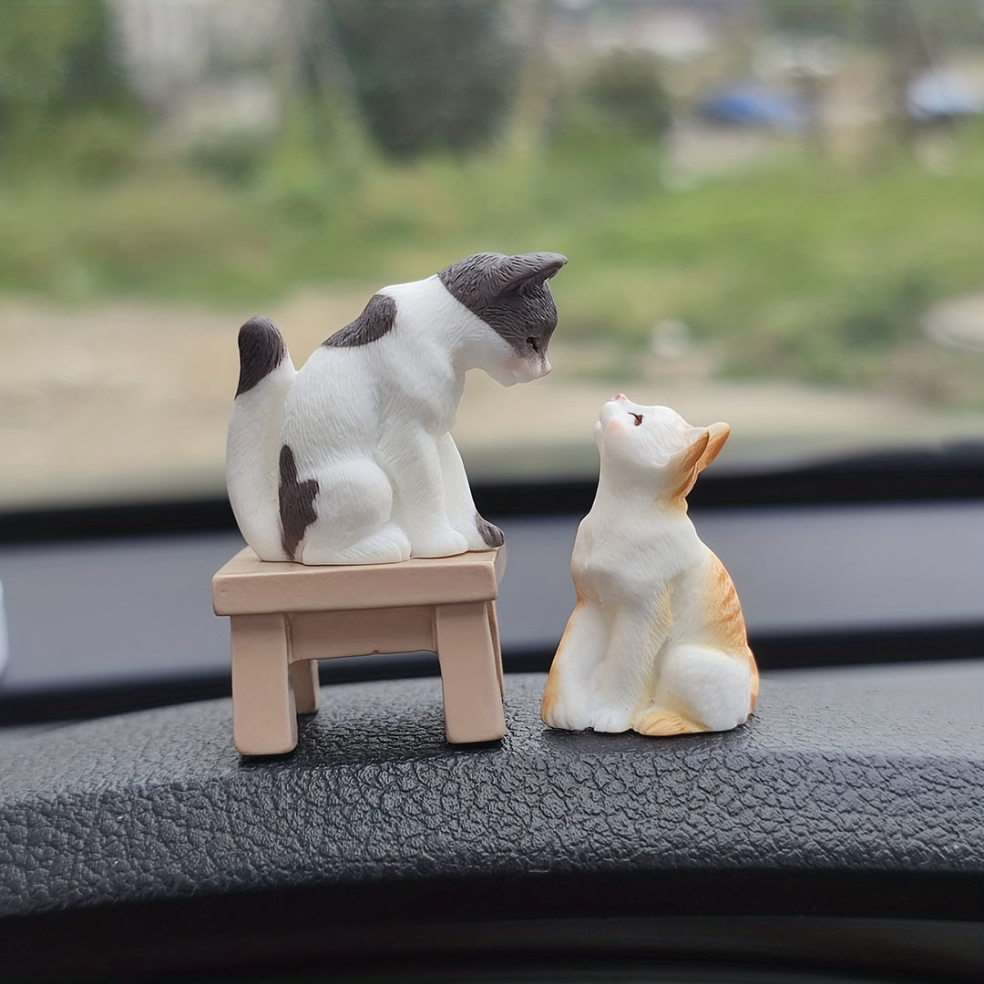 3pcs Cat & Table Car Dashboard Ornament Set