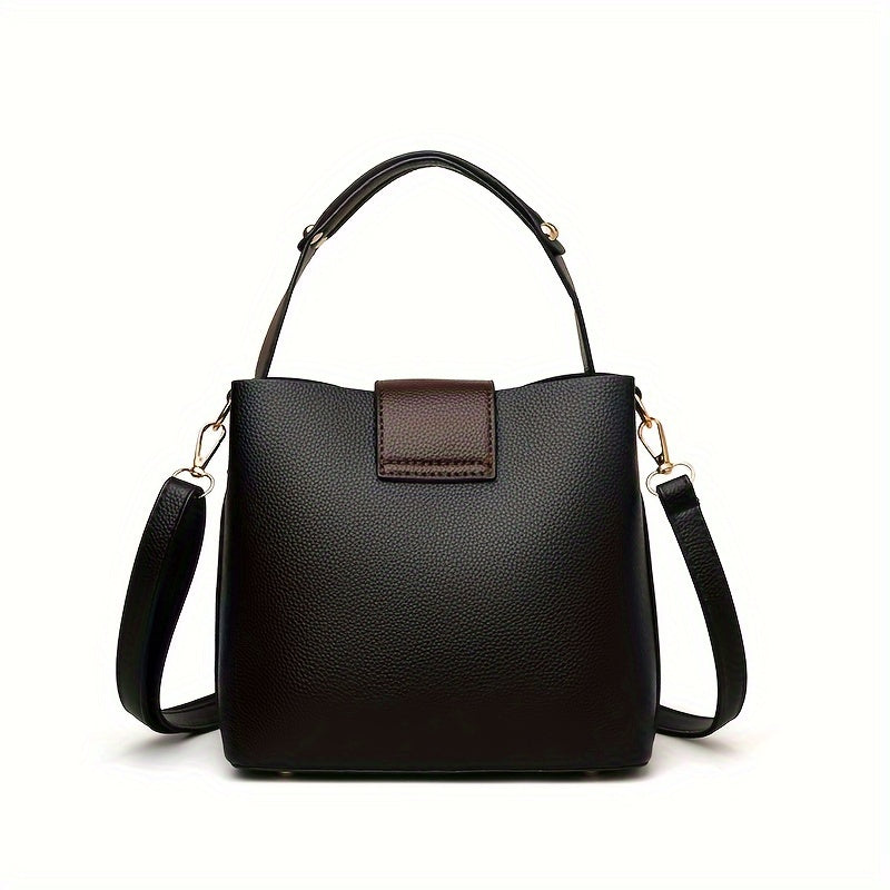 Elegant Solid Faux Leather Bucket Bag