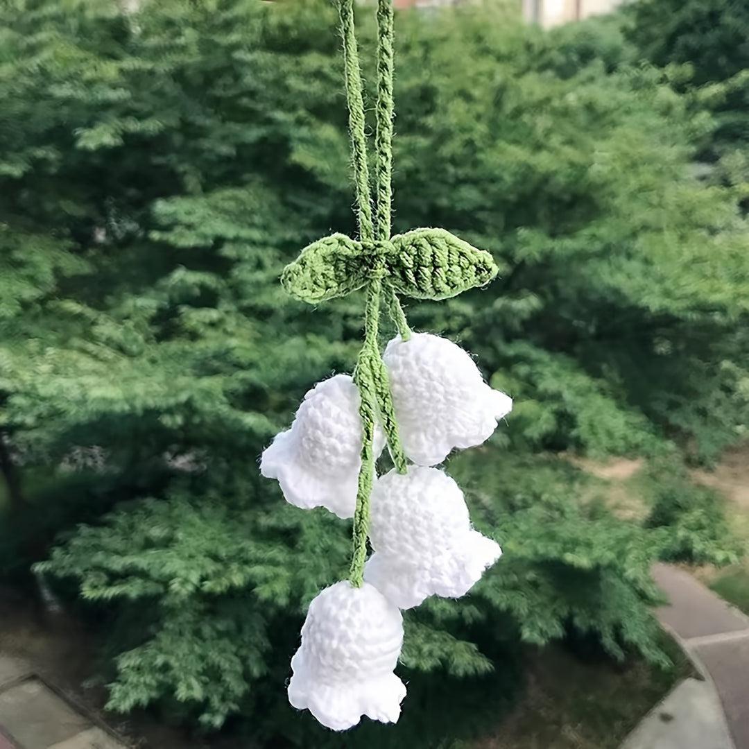 Hand-Knitted Bell Flower Mirror Hanging Accessory