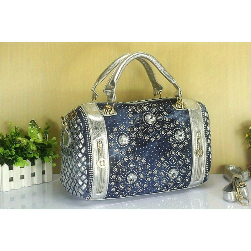 Denim Rivet Boston Bag