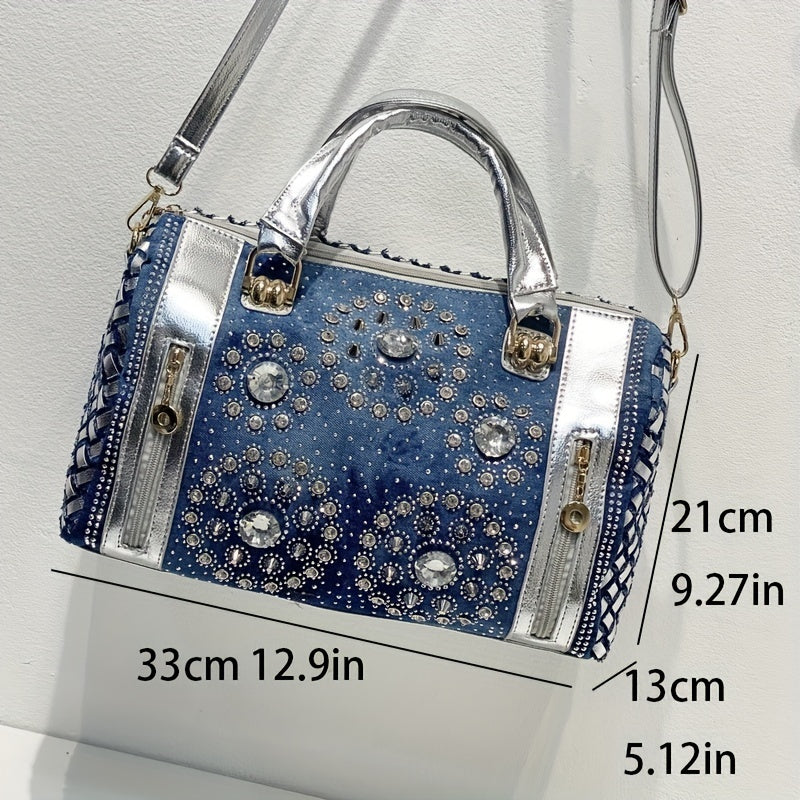 Denim Rivet Boston Bag