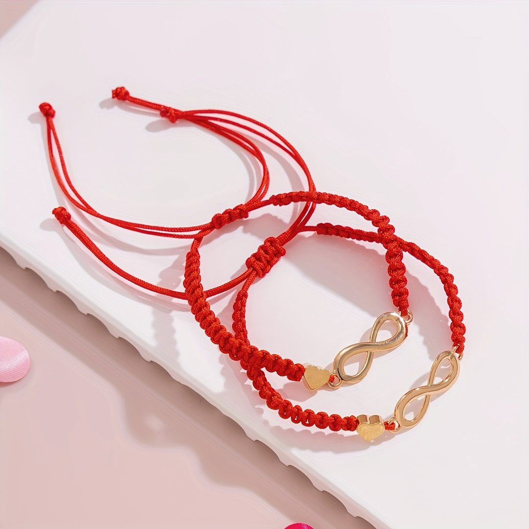 Romantic Red Rope Love Infinity Bracelet Set