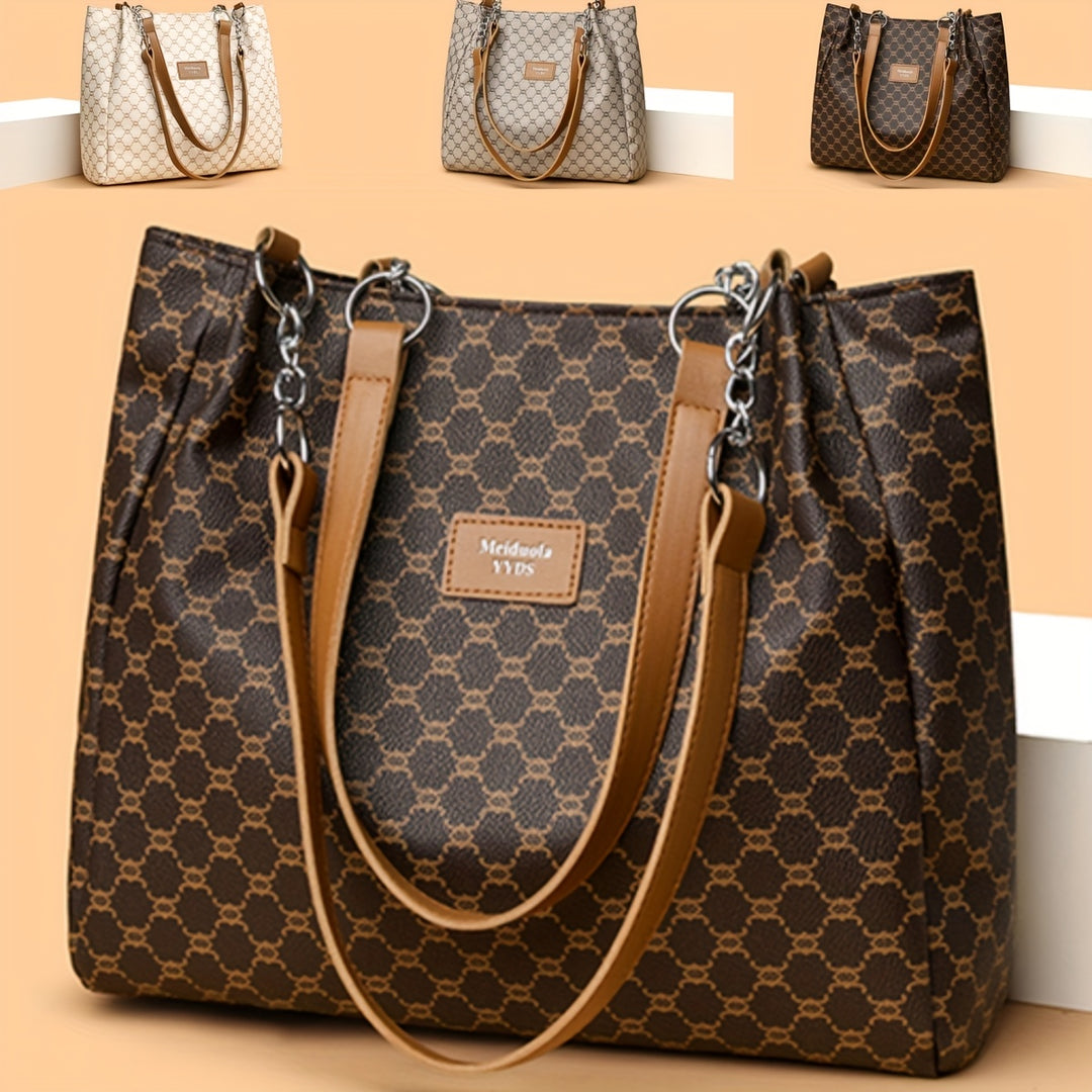 Elegant Plaid Faux Leather Tote