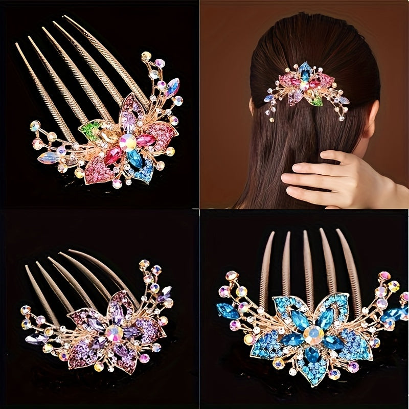 Rhinestone Flower Hair Comb Clip