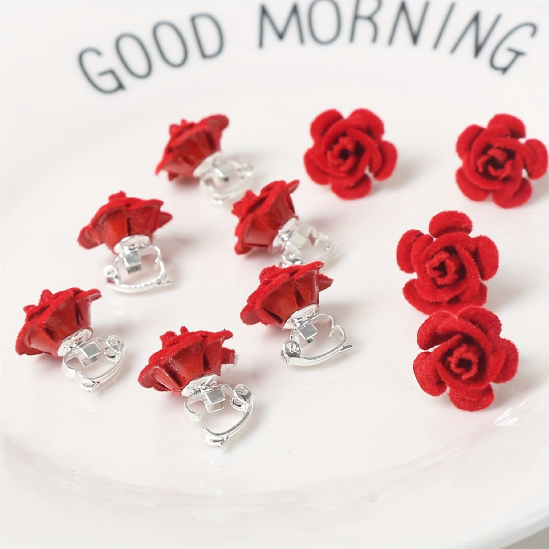 10pcs Red Rose Hair Rings