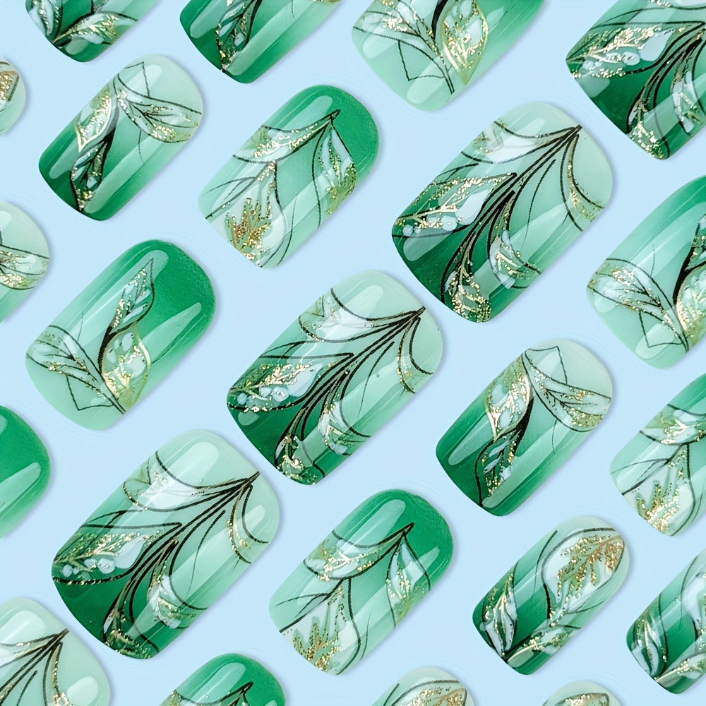 Green Gradient Leaf Press-On Nails