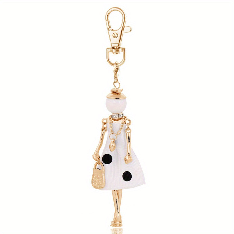 Polka Dot Lady Keychain – Fashion Doll Charm for Bags & Keys