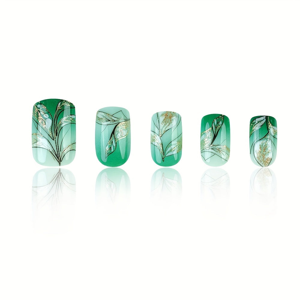 Green Gradient Leaf Press-On Nails