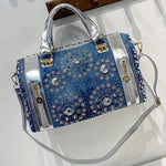 Load image into Gallery viewer, Denim Rivet Boston Bag
