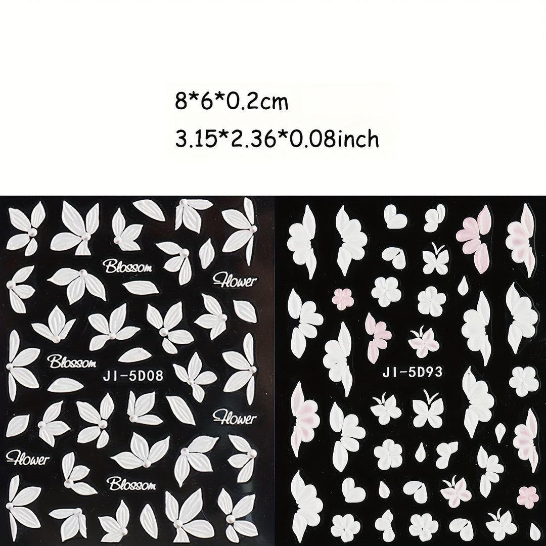 White Flower 5D Nail Art Stickers