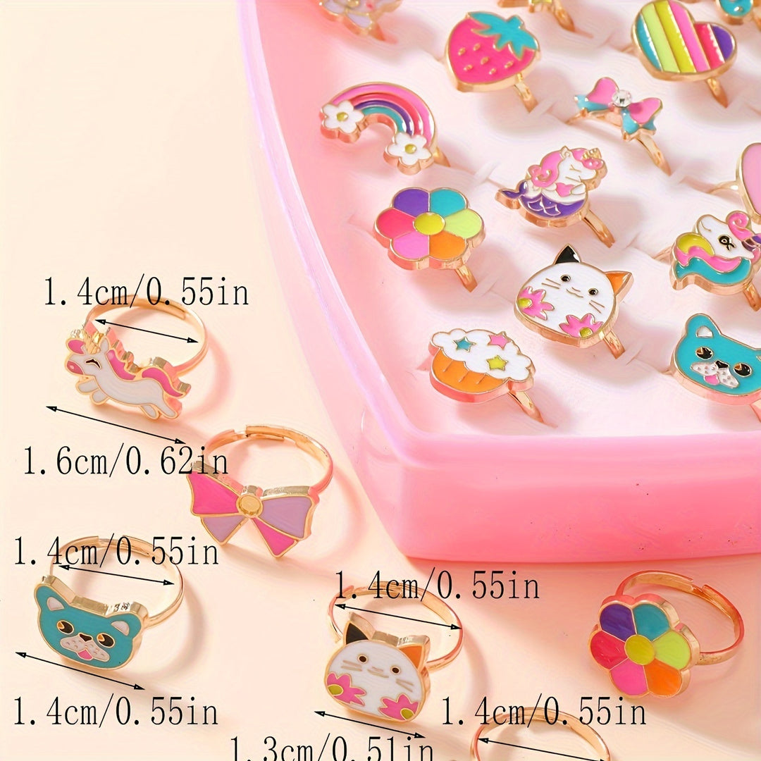 Princess-Themed Adjustable Cartoon Rings Set for Kids (36 Pieces)