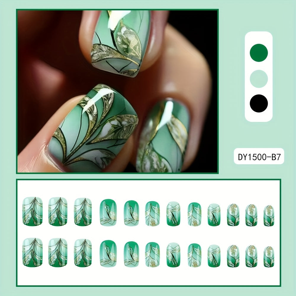 Green Gradient Leaf Press-On Nails