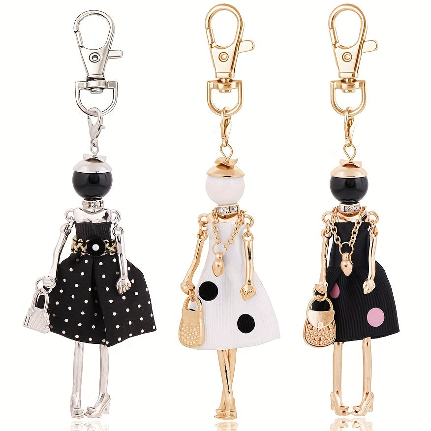 Polka Dot Lady Keychain – Fashion Doll Charm for Bags & Keys