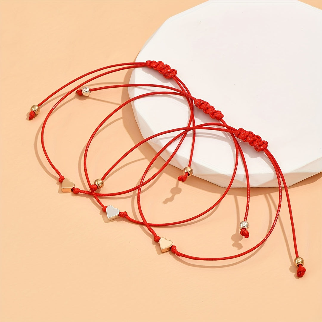 Triple Heart Rope Friendship Bracelets Set