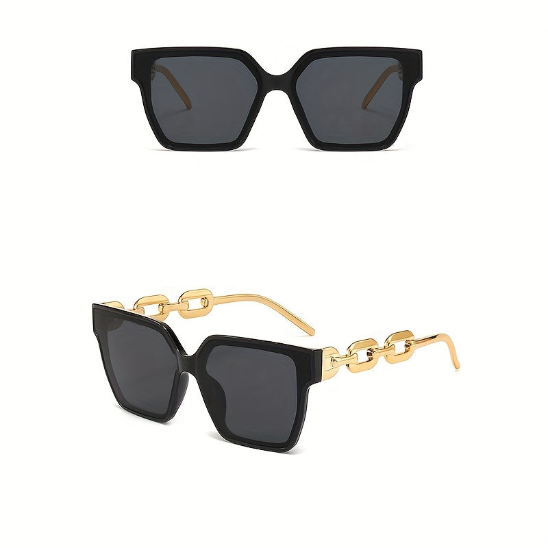 Bold Square Frame Chain-Design Sunglasses