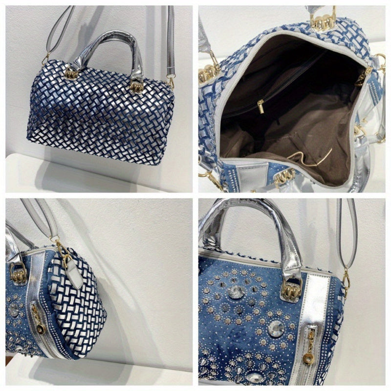 Denim Rivet Boston Bag