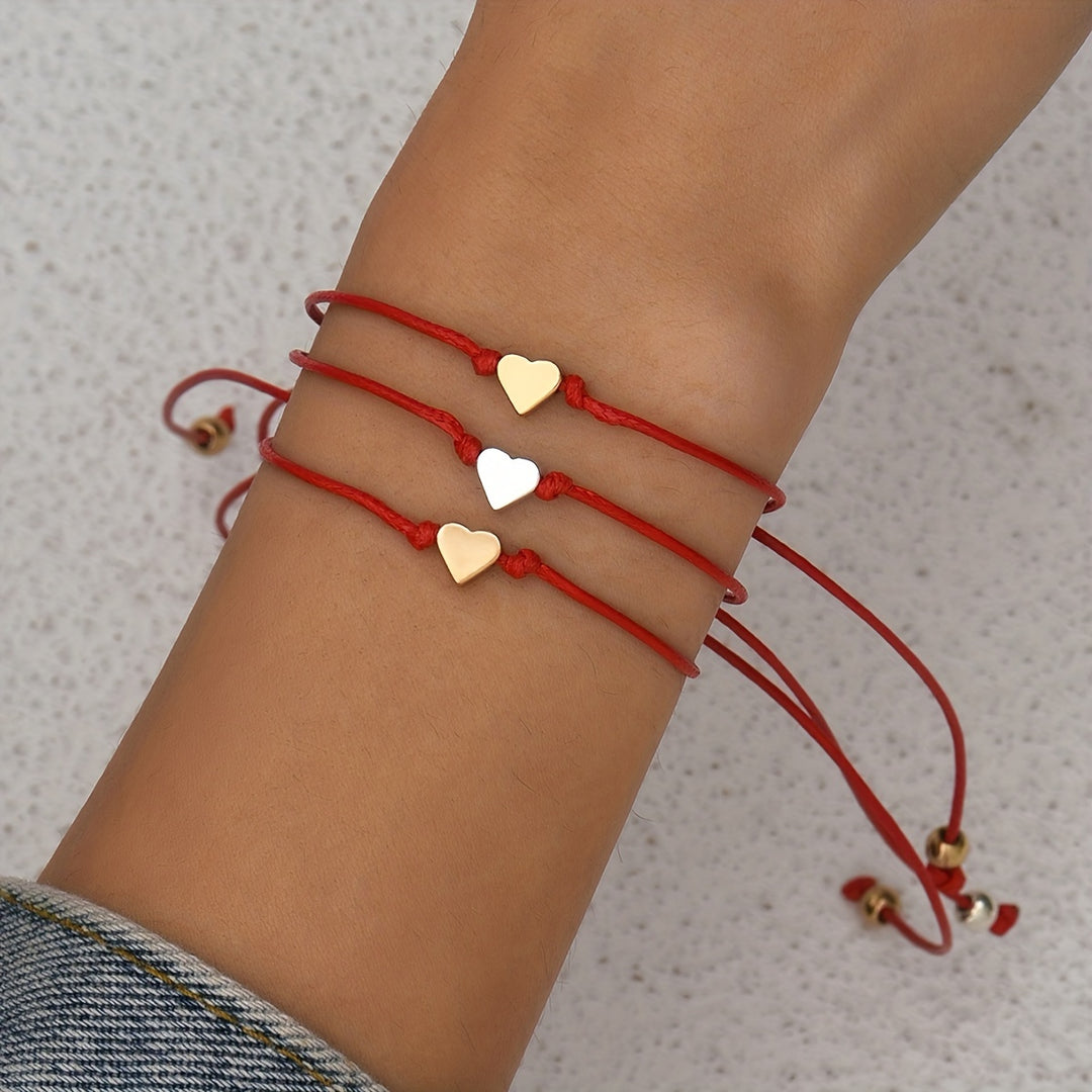 Triple Heart Rope Friendship Bracelets Set