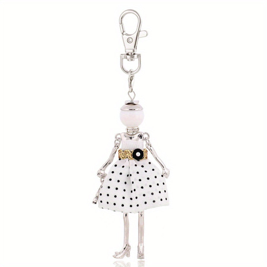 Polka Dot Lady Keychain – Fashion Doll Charm for Bags & Keys