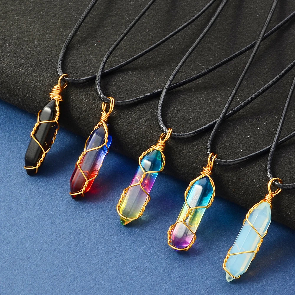 Rainbow Crystal Hexagon Pendant Necklace Set