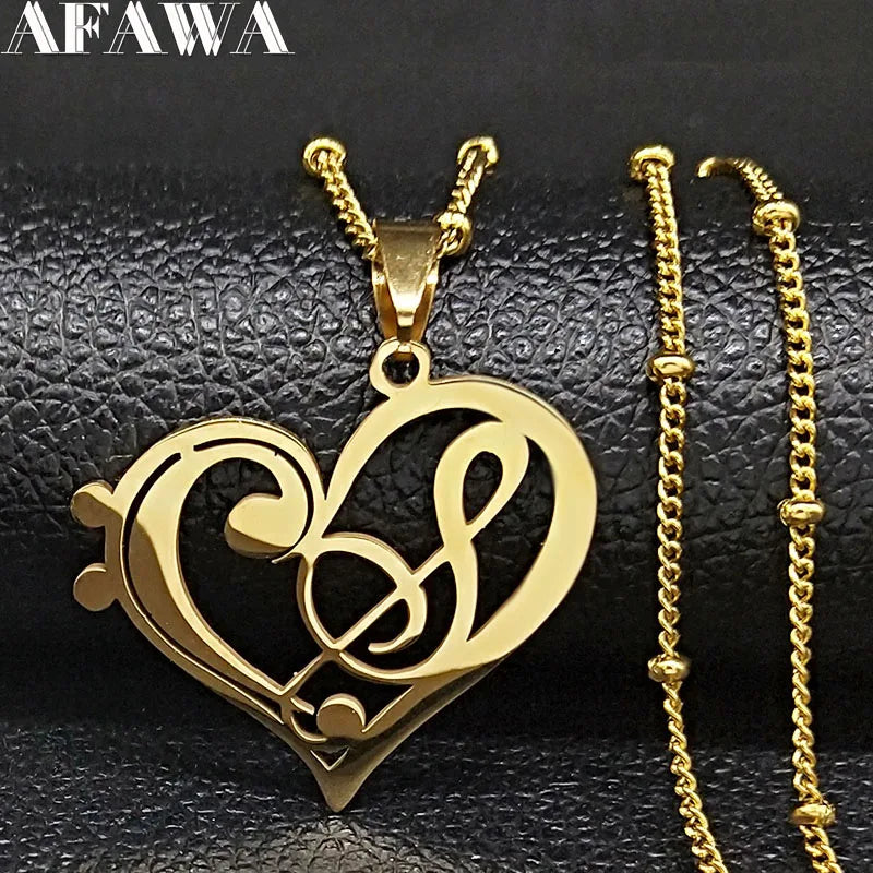 Gold Music Note Heart Necklace