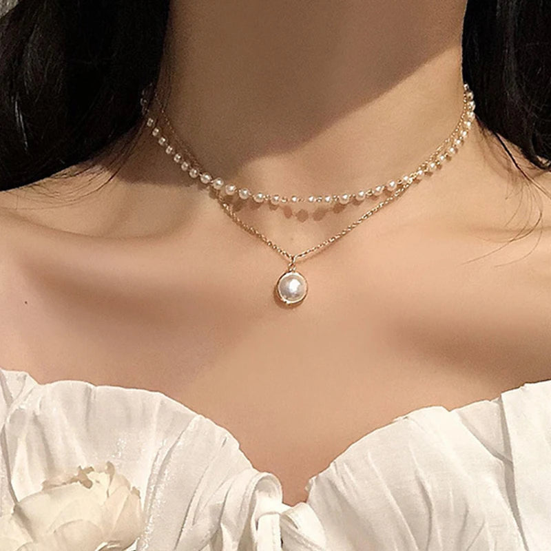 Kpop Double Layer Pearl Choker