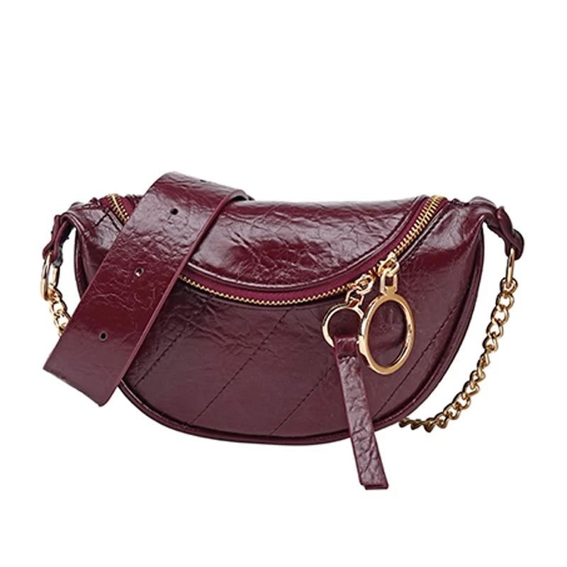 Vintage Leather Chain Crossbody Bag