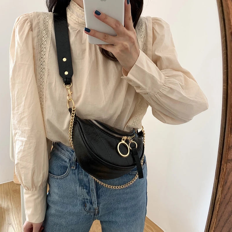 Vintage Leather Chain Crossbody Bag