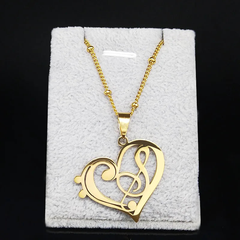 Gold Music Note Heart Necklace